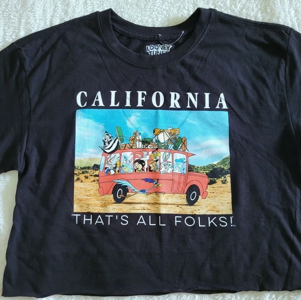Looney Tunes "California That's All Folks!" Cropped Graphic Tee👕 - NWT - Picture 6 of 9